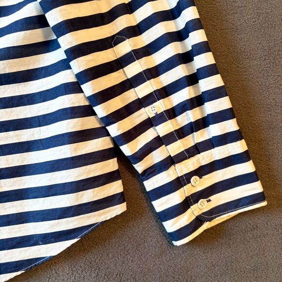 J Crew Navy/White Stripe Button Front Shirt Lightweight Boy Cut- Women's 12 - Picture 5 of 12